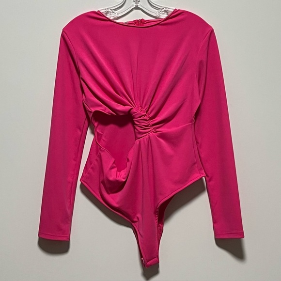SHEIN Tops - Shein Vibrant chic Hot Pink long sleeve twist front cutout snap closure bodysuit